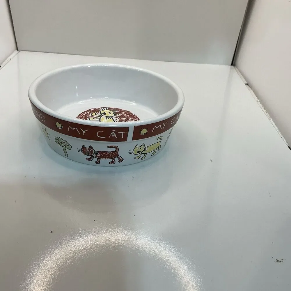 Signature Housewares Color Me Happy Cat Pet Bowl Stoneware 2009 My Cat My Friend